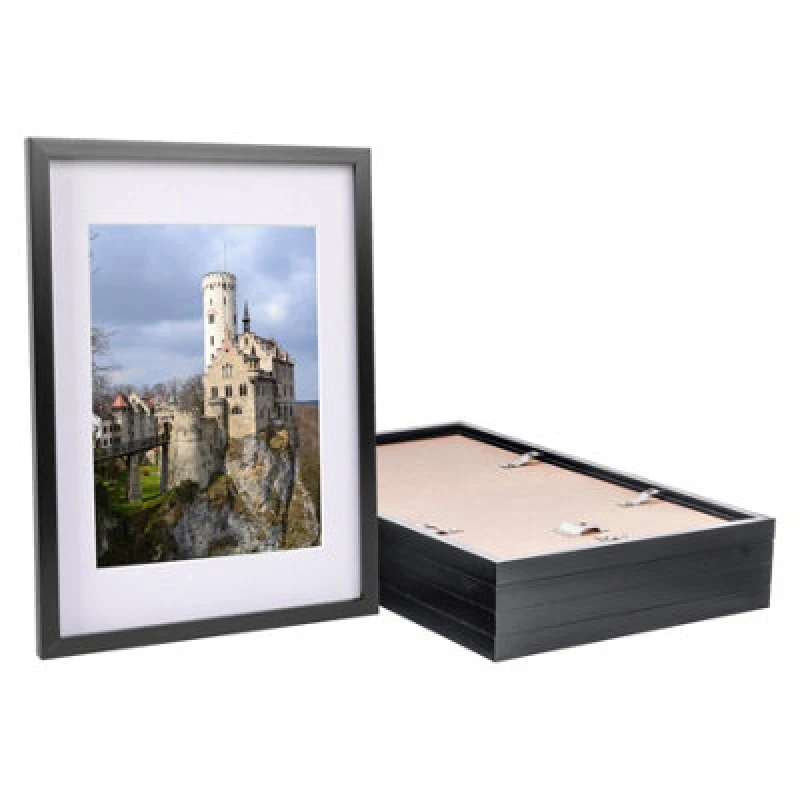 Image of Nicola Spring 5X Photo Frames With White A4 Mount - A3 (12" X 17") Black Portrait Hanging Wall Mounted Picture Display Frame
