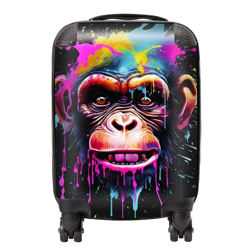 Image of Warren Reed - Designer Multi Coloured Monkey Face Splashart Suitcase in Blue Size: Large Blue Unisex Large