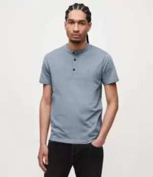 Image of AllSaints Mens Brace Short Sleeve Henley, Dawn Blue, Size: L