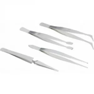 image of Brueder Mannesmann M 615 Tweezers set 4 Piece Hook-shape, Pointed, Trapezoidal, Flat, round 110 mm