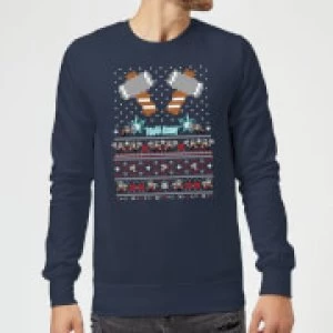Image of Marvel Avengers Thor Pixel Art Christmas Sweatshirt - Navy - L
