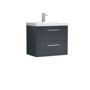 image of Nuie Deco 600mm Wall Hung 2 Drawer Vanity & Basin 3 - Satin Anthracite