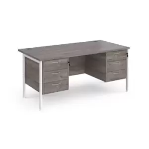 image of Maestro 25 straight desk 1600mm x 800mm with two x 3 drawer pedestals - white H-frame leg and grey oak top