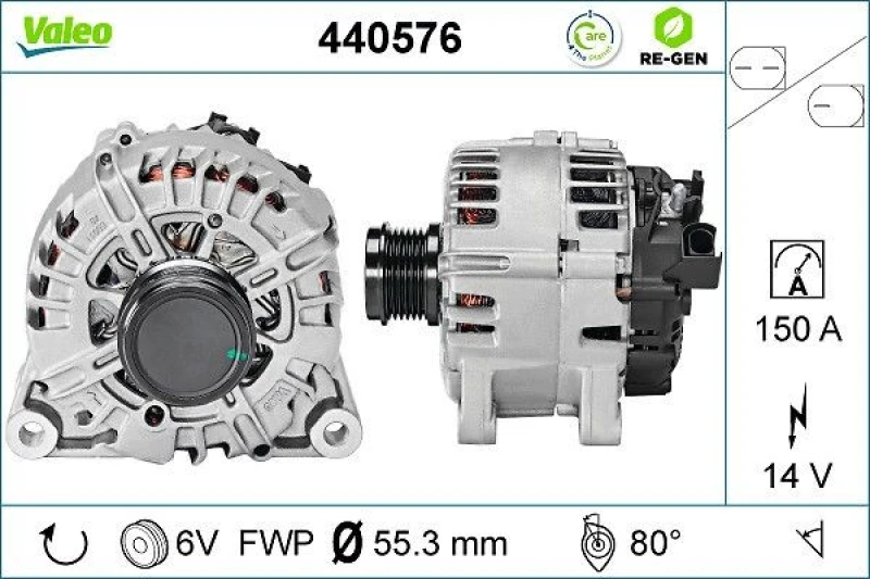 Image of VALEO 440576 Generator VALEO RE-GEN REMANUFACTURED Alternator Charging Current: 150A, Voltage: 14V Alternator (4)