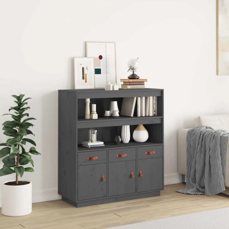 Image of Vidaxl Highboard Grey 100X40X108.5cm Solid Wood Pine, Grey 820164