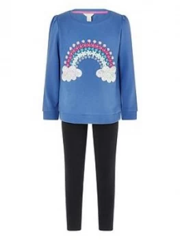 image of Monsoon Girls S.E.W. Rainbow Sweat Top And Legging Set - Blue