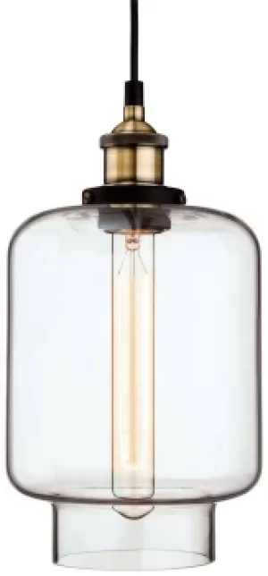 Image of Empire 1 Light Ceiling Pendant Antique Brass, Clear Glass, E27