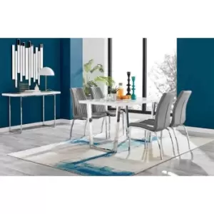 Image of Furniture Box Kylo White High Gloss Dining Table and 4 Grey Isco Chairs