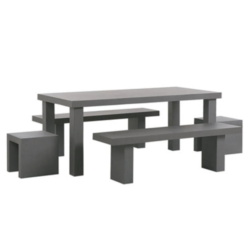 Image of Beliani Garden Dining Set With Benches And Stools 6 Seater Taranto Concrete Grey