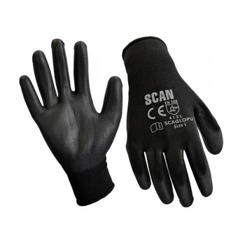 image of Scan SCAGLOPU12XL Black PU Coated Gloves - XL(Size 10) (12 Pairs)