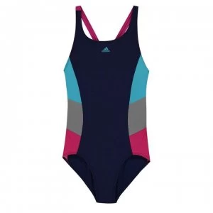 adidas Girls Fit Pool Colorblock Swimsuit - T Indigo/Cyan - main image