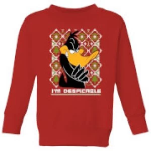 Image of Looney Tunes Daffy Duck Knit Kids Christmas Sweatshirt - Red - 9-10 Years