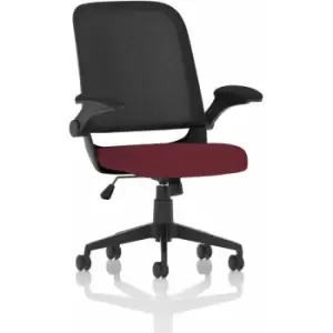 Image of Plano Task Operator Bespoke Fabric Seat Ginseng Chilli Mesh Chair With Folding Arms