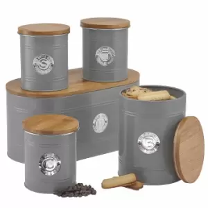 image of Cooks Professional Kitchen Storage Set 5 Piece With Bamboo Lids Grey