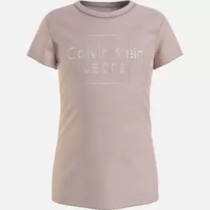 Image of Calvin Klein Girls Metallic Box Slim Fit T-Shirt - Pale Rose - 12 Years