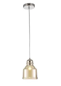 Image of Ariel Bell Ceiling Pendant E27 Polished Chrome, Cognac Glass