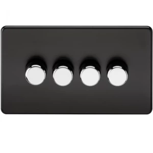 Image of KnightsBridge 60-400W 4G 2 Way 230V Screwless Matt Black Electric Dimmer Switch