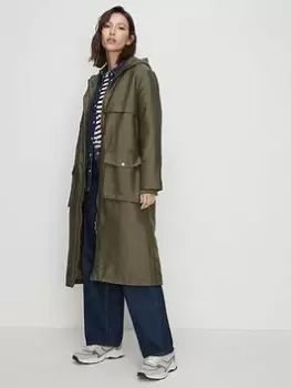 Image of Oasis Longline Quilted Winter Parka - Khaki, Green, Size 10, Women