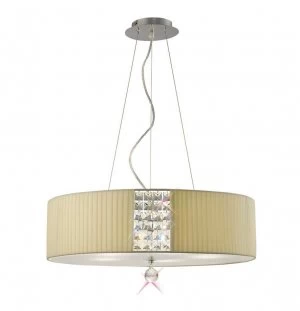 Image of Ceiling Pendant Round with Cream Shade 5 Light Polished Chrome, Crystal
