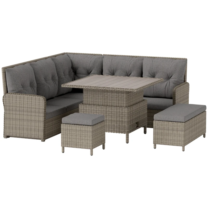 Image of Outsunny 6 PCs Patio PE Rattan Garden Furniture Sectional Conversation Corner Sofa Light Grey