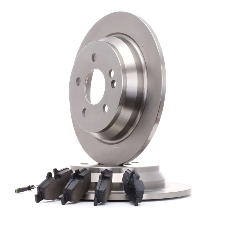 Image of RIDEX 3405B0033 Brake disc and pads set Rear Axle, Brake Disc Type: Solid, incl. wear warning contact, with brake caliper screws Brake Set,disc brake