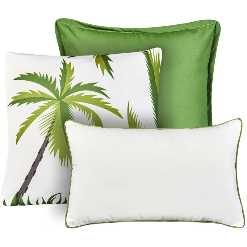 Image of Beliani Set Of 3 Outdoor Cushions Seaside Plant Pattern Green