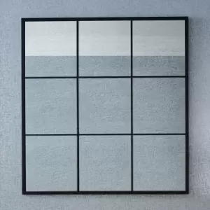 Image of Matt Black 9 Pane Mirror with Foxed Glass 110cm Black