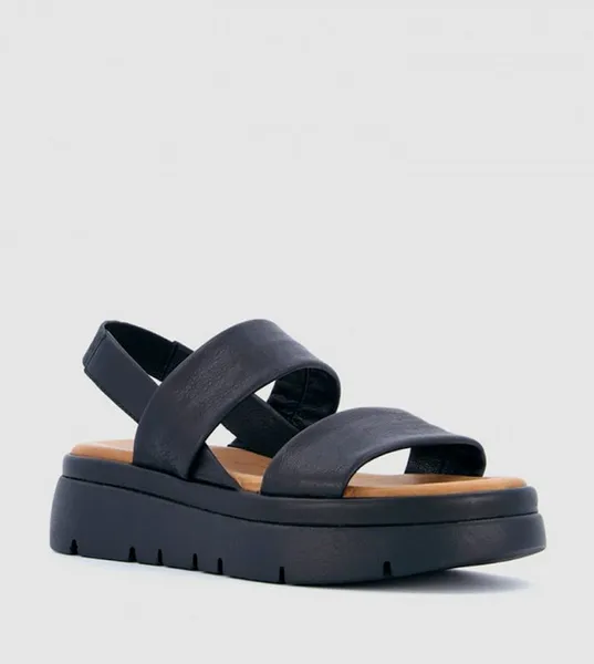 image of Dune London Womens Location Leather Flatform Sandals - Black - UK 6 Black Sandals female 0079511060001484 6