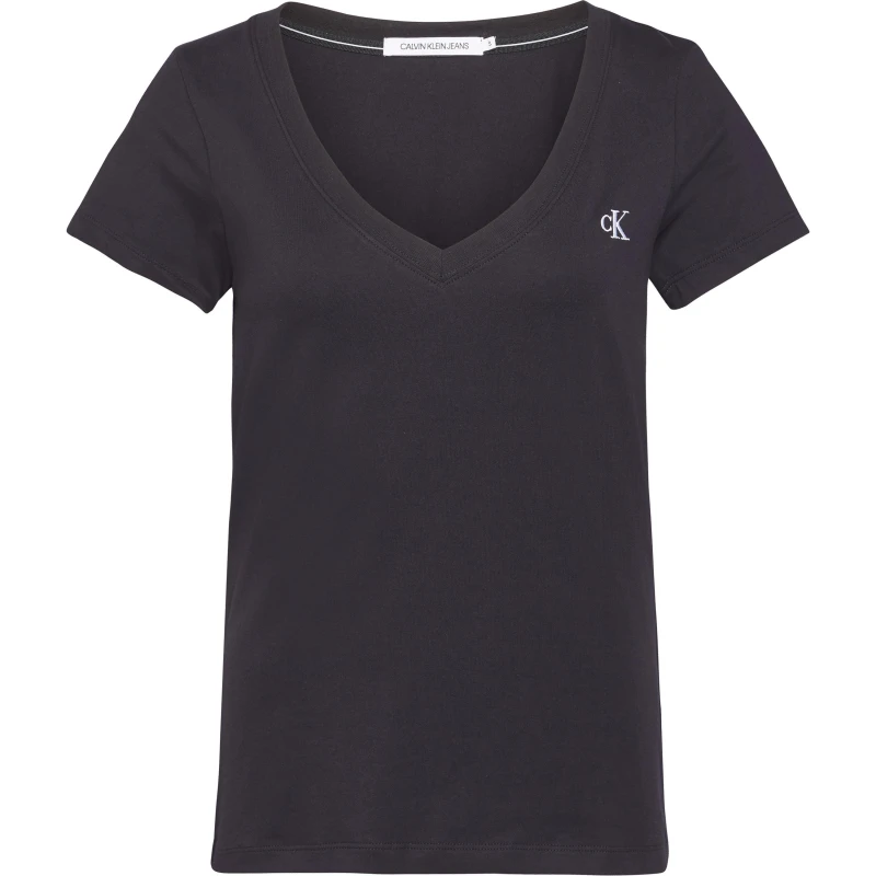 Image of Calvin Klein Jeans Embroidery Stretch V-neck T-Shirt - Black 16
