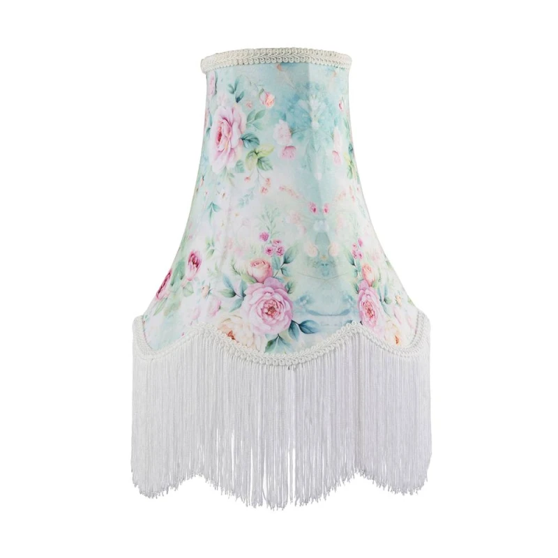 Image of Happy Homewares Victorian Styled Vintage Tall Teal & Green Lampshade with Pink Roses Size: 12" Teal Unisex 12"