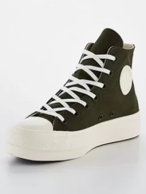 Image of Converse Chuck Taylor All Star Mix Recycled Platform Hi, Khaki, Size 3, Women