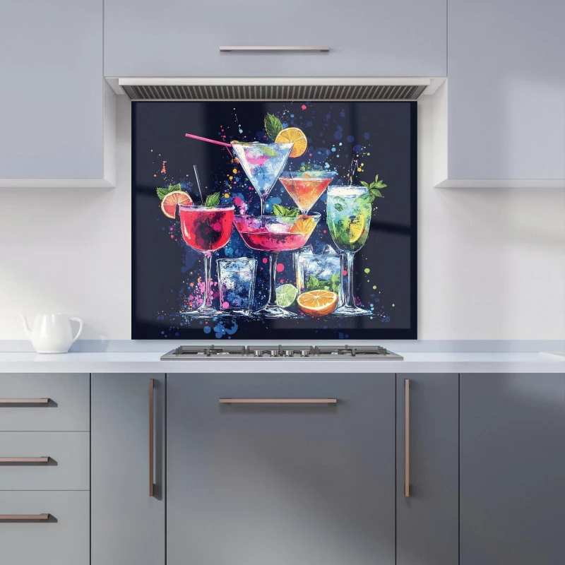 Image of Warren Reed - Designer Nighttime Cocktail Splash Kitchen Splashback Size: 600mm x 750mm Multicolor Unisex 600mm x 750mm