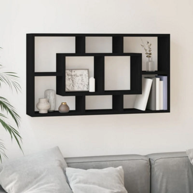 Image of Vidaxl Wall Display Shelf 8 Compartments Black 342589