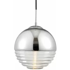 image of Hanging Ceiling Pendant Light chrome & ribbed glass Sphere Ball Lamp Bulb Holder