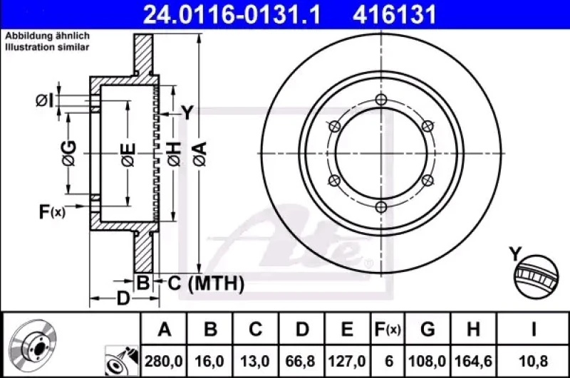 Image of ATE 24.0116-0131.1 Brake disc solid, Coated, with ABS sensor ring Brake Disc (82)