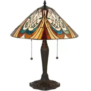 Image of Tiffany Glass LED Table Lamp - French Style Design - Dark Bronze Finish - Medium