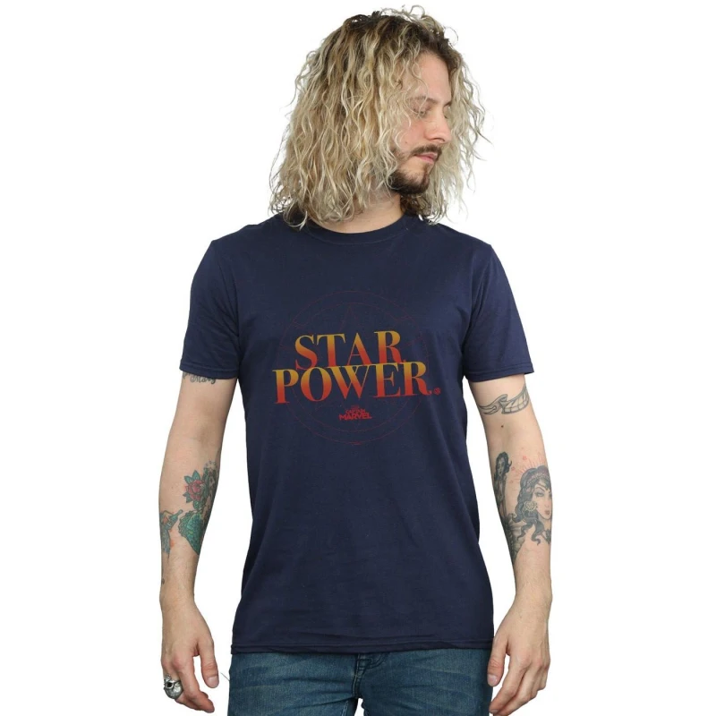 Image of Marvel Marvel Men Captain Star Power T-Shirt in Navy Size: Small Navy S Male 5059114699544