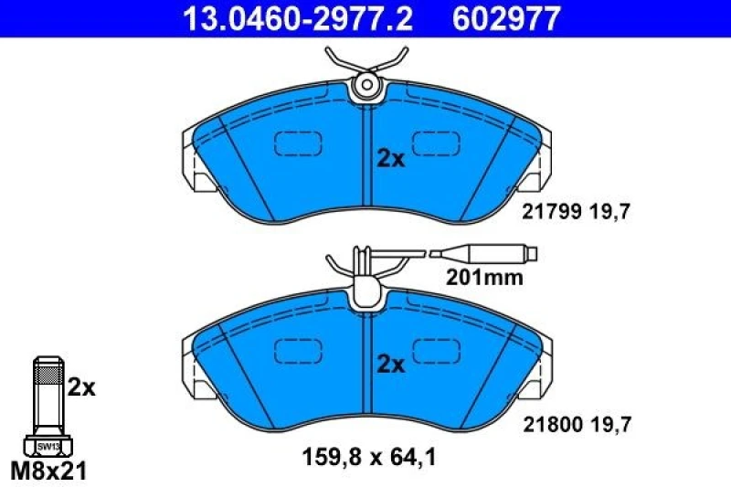 Image of ATE 13.0460-2977.2 Brake pad set incl. wear warning contact, with brake caliper screws Brake Pad Set,disc brake (402)
