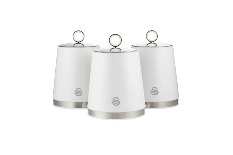 Image of Swan Swan Serenity EEJB278 White Bread Bin with 3 Piece Canister Set White