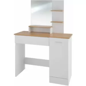Image of Tectake - Dressing table Zoe with drawer, cupboard and storage shelves - dressing table mirror, makeup table, vanity table - white