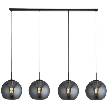 image of Searchlight AMSTERDAM - 4 Light Matt Black Bar Ceiling Pendant Round Smokey Glass Shades