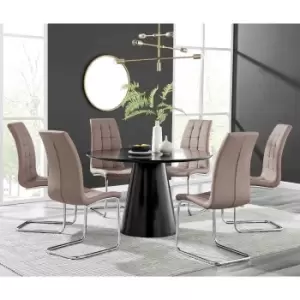 Image of Furniture Box Palma Black Semi Gloss Round Dining Table and 6 Cappuccino Murano Chairs