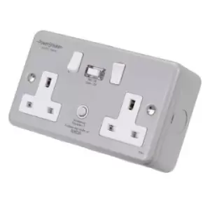 Image of Powerbreaker 13A 2 Gang 10Ma Rcd Type A Passive Metal Clad Socket - K22-MP10