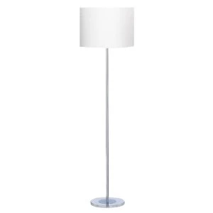Image of 1 Light Round Floor Lamp Chrome with White Fabric Shade, E27