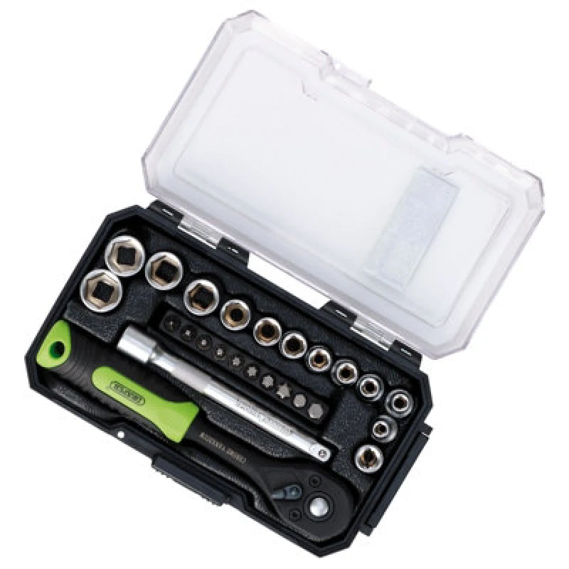Image of Draper Draper Hi-Torq Metric Socket And Bit Set, 1/4" Sq. Dr. (25 Piece) 24233