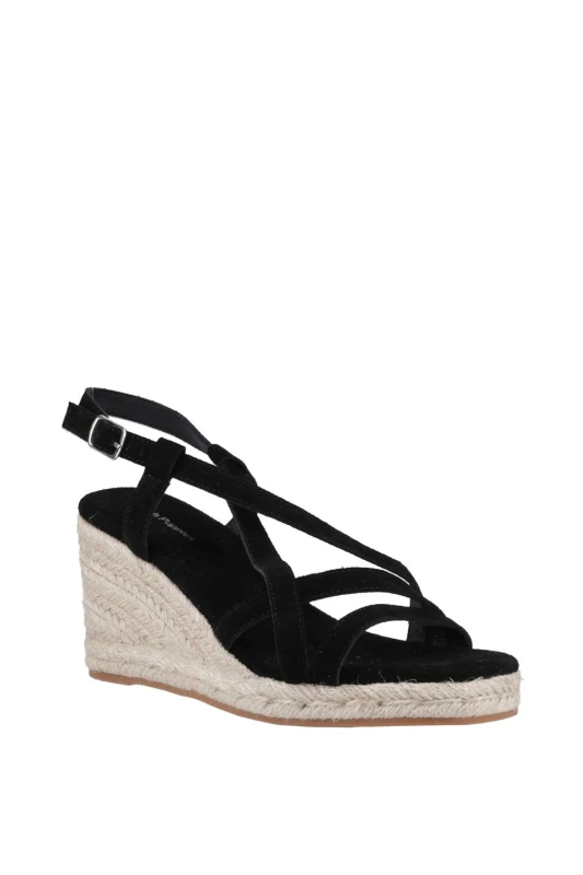 Image of Hush Puppies Womens Jenny Espadrille Wedge Sandal in Black Size: 7 Black Female 7