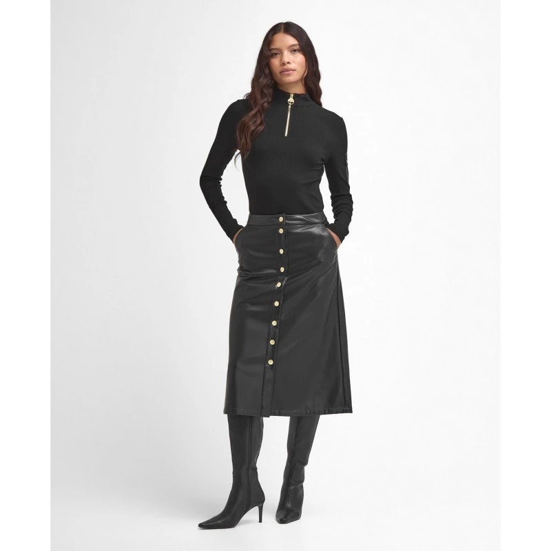 Image of Barbour International Aria Faux Leather Midi Skirt - UK 12 Black Skirts female LSK0108BK11 UK 12
