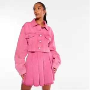 Missguided Co Ord Raw Hem Cropped Denim Shirt - Pink