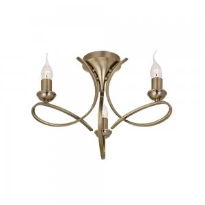 Image of 3 Light Semi Flush Multi Arm Ceiling Light Brushed Brass effect plate, E14