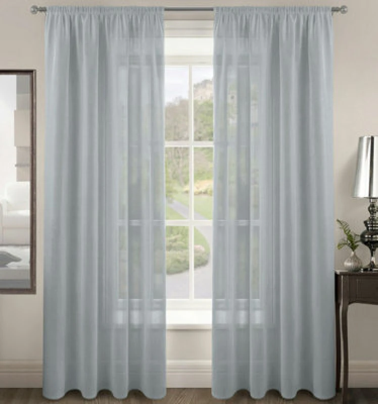 Image of Velosso Rivera Plain Voile Panel Sheer Curtains in Silver Size: 150cm width x 137cm drop Silver Unisex 150cm width x 137cm drop